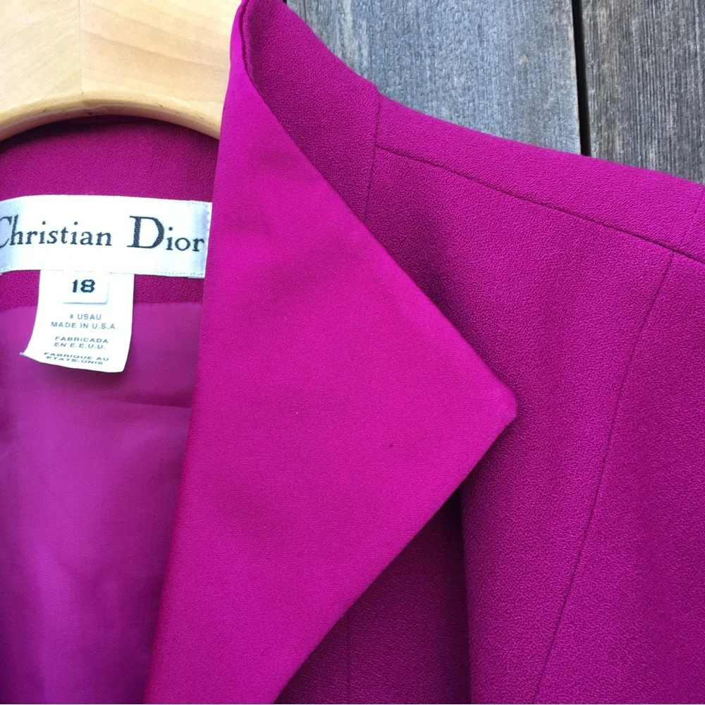 Christian Dior Vintage Jacket Skirt Suit Wool Pink 18